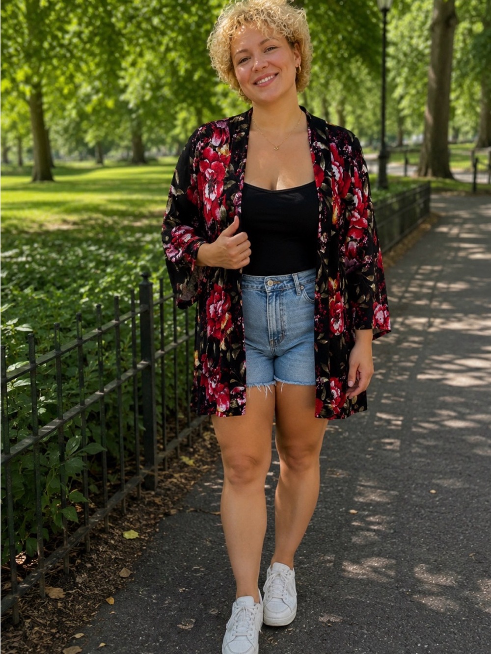 Moa open front long sleeve floral cardigan